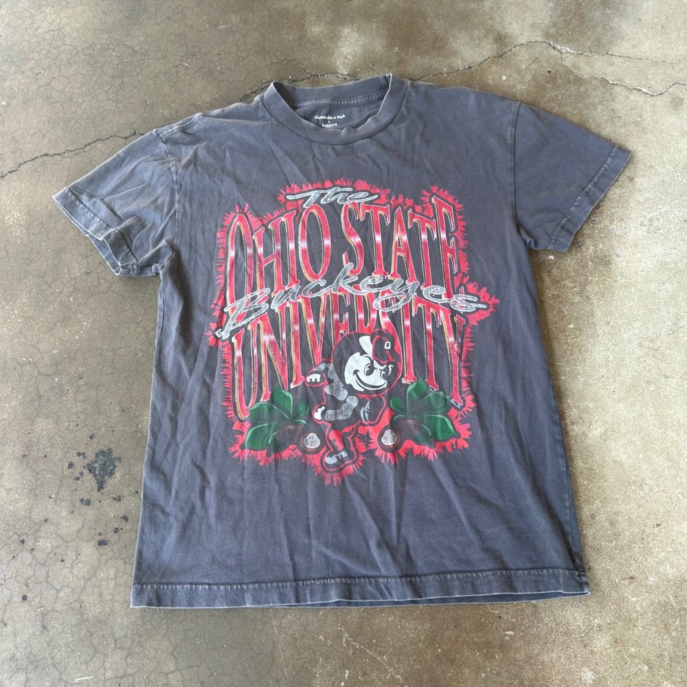 Abercrombie & Fitch T-Shirt Mens S Gray Excellent Ohio State Buckeyes Graphic